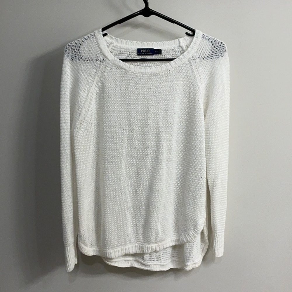 Polo by Ralph Lauren 100% Linen White Open-Knit Crewneck Top